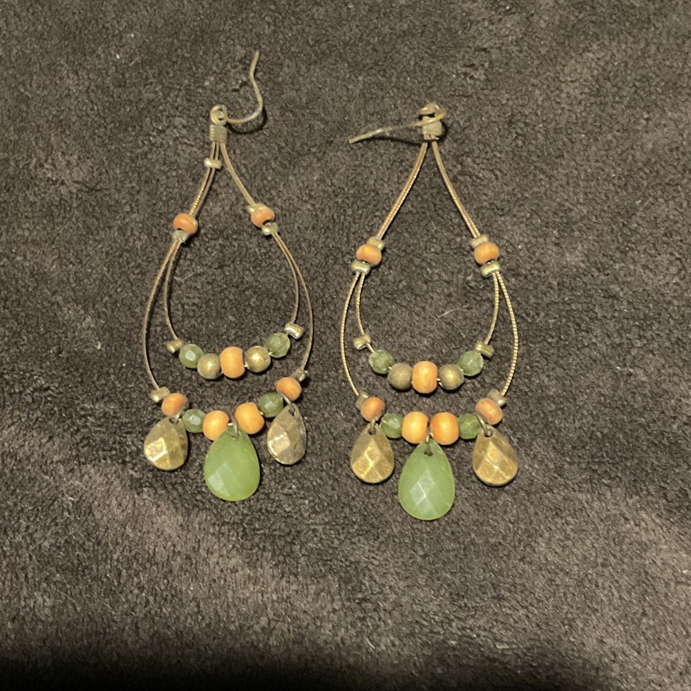 Elegant Green and Gold Beaded Earrings